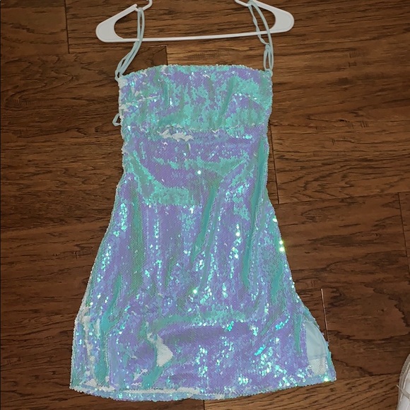 sky blue sequin dress